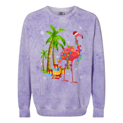 Pink Flamingo Christmas Palm Tree Tropical Xmas Funny Meaningful Gift Colorblast Crewneck Sweatshirt