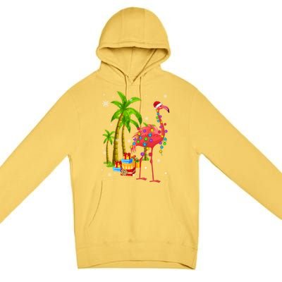 Pink Flamingo Christmas Palm Tree Tropical Xmas Funny Meaningful Gift Premium Pullover Hoodie