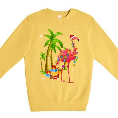 Pink Flamingo Christmas Palm Tree Tropical Xmas Funny Meaningful Gift Premium Crewneck Sweatshirt