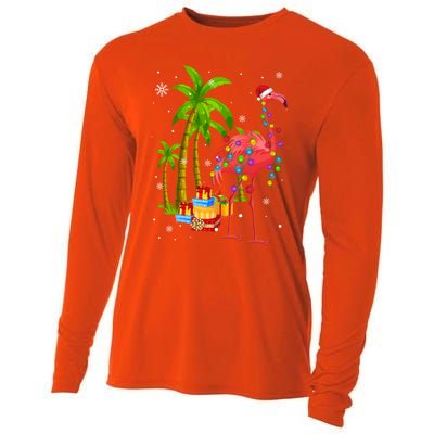 Pink Flamingo Christmas Palm Tree Tropical Xmas Funny Meaningful Gift Cooling Performance Long Sleeve Crew