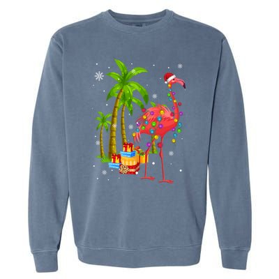 Pink Flamingo Christmas Palm Tree Tropical Xmas Funny Meaningful Gift Garment-Dyed Sweatshirt