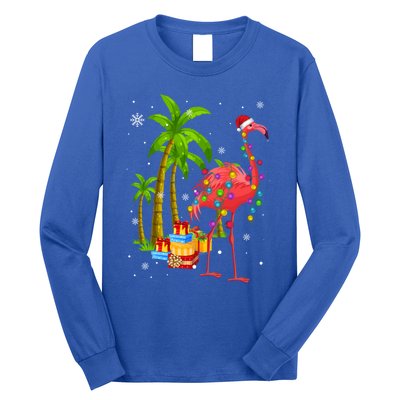 Pink Flamingo Christmas Palm Tree Tropical Xmas Funny Meaningful Gift Long Sleeve Shirt