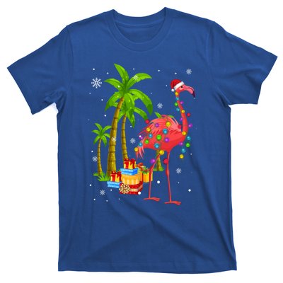 Pink Flamingo Christmas Palm Tree Tropical Xmas Funny Meaningful Gift T-Shirt