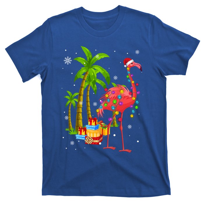 Pink Flamingo Christmas Palm Tree Tropical Xmas Funny Meaningful Gift T-Shirt