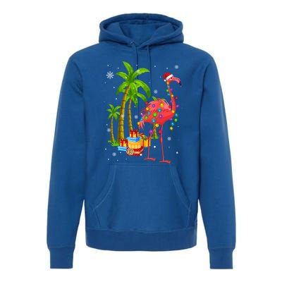 Pink Flamingo Christmas Palm Tree Tropical Xmas Funny Meaningful Gift Premium Hoodie