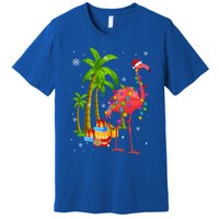 Pink Flamingo Christmas Palm Tree Tropical Xmas Funny Meaningful Gift Premium T-Shirt