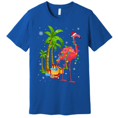 Pink Flamingo Christmas Palm Tree Tropical Xmas Funny Meaningful Gift Premium T-Shirt