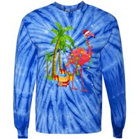 Pink Flamingo Christmas Palm Tree Tropical Xmas Funny Meaningful Gift Tie-Dye Long Sleeve Shirt