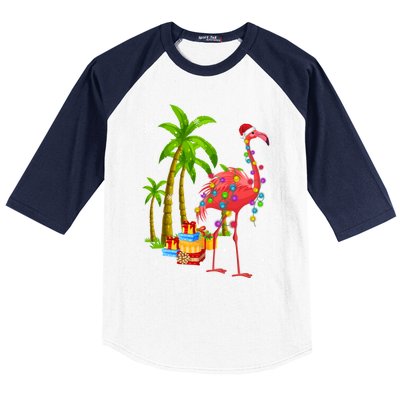 Pink Flamingo Christmas Palm Tree Tropical Xmas Funny Meaningful Gift Baseball Sleeve Shirt