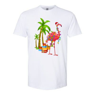 Pink Flamingo Christmas Palm Tree Tropical Xmas Funny Meaningful Gift Softstyle CVC T-Shirt