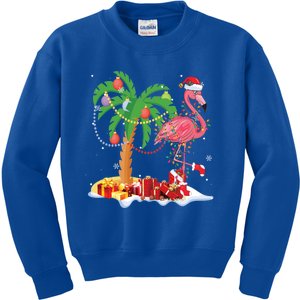 Pink Flamingo Christmas Palm Tree Tropical Xmas Funny Gift Kids Sweatshirt