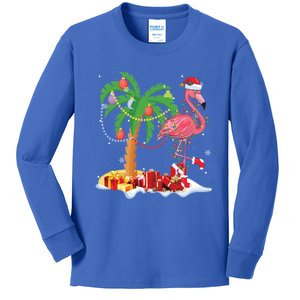 Pink Flamingo Christmas Palm Tree Tropical Xmas Funny Gift Kids Long Sleeve Shirt