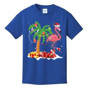 Pink Flamingo Christmas Palm Tree Tropical Xmas Funny Gift Kids T-Shirt