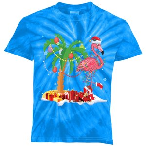 Pink Flamingo Christmas Palm Tree Tropical Xmas Funny Gift Kids Tie-Dye T-Shirt