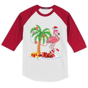 Pink Flamingo Christmas Palm Tree Tropical Xmas Funny Gift Kids Colorblock Raglan Jersey