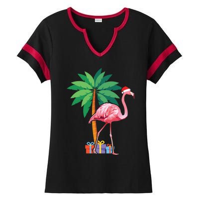 Pink Flamingo Christmas Gift Christmas Party Gift Ladies Halftime Notch Neck Tee