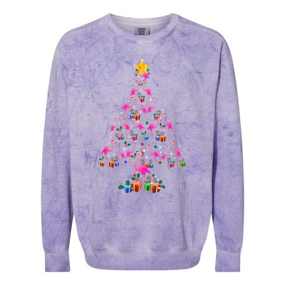 Pink Flamingo Christmas Tree Cute Flamingos Holiday Decor Gift Colorblast Crewneck Sweatshirt