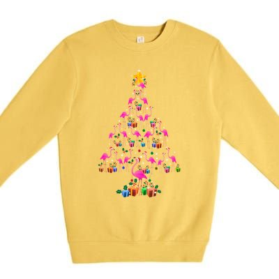 Pink Flamingo Christmas Tree Cute Flamingos Holiday Decor Gift Premium Crewneck Sweatshirt