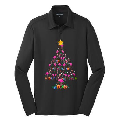 Pink Flamingo Christmas Tree Cute Flamingos Holiday Decor Gift Silk Touch Performance Long Sleeve Polo