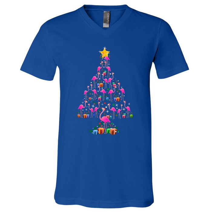 Pink Flamingo Christmas Tree Cute Flamingos Holiday Decor Gift V-Neck T-Shirt