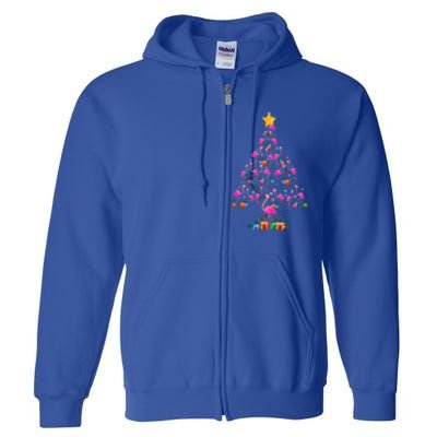 Pink Flamingo Christmas Tree Cute Flamingos Holiday Decor Gift Full Zip Hoodie