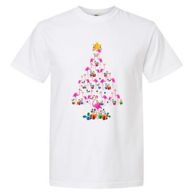 Pink Flamingo Christmas Tree Cute Flamingos Holiday Decor Gift Garment-Dyed Heavyweight T-Shirt