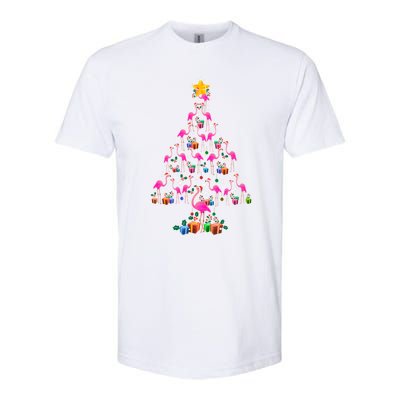 Pink Flamingo Christmas Tree Cute Flamingos Holiday Decor Gift Softstyle CVC T-Shirt