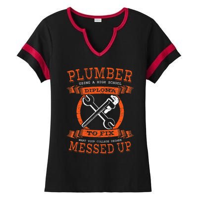 Plumber Funny College Plumbing Joke Pun Item Ladies Halftime Notch Neck Tee