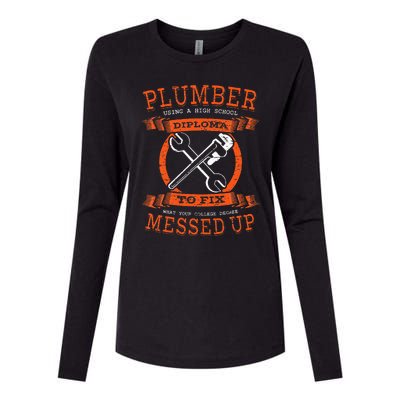 Plumber Funny College Plumbing Joke Pun Item Womens Cotton Relaxed Long Sleeve T-Shirt