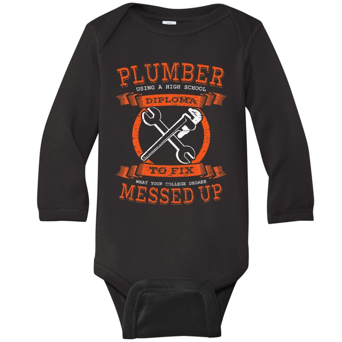 Plumber Funny College Plumbing Joke Pun Item Baby Long Sleeve Bodysuit