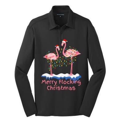 Pink Flamingos Christmas Gift Silk Touch Performance Long Sleeve Polo