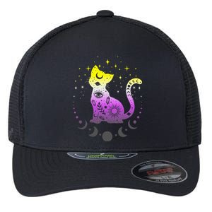 Pride Flag Colors N.O.N.B.I.N.A.R.Y Astronomy Cat Flexfit Unipanel Trucker Cap