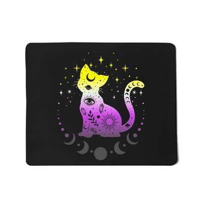 Pride Flag Colors N.O.N.B.I.N.A.R.Y Astronomy Cat Mousepad