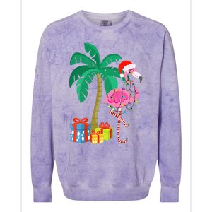 Pink Flamingo Christmas Palm Tree Tropical Xmas Funny Colorblast Crewneck Sweatshirt