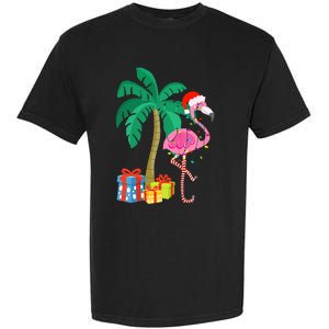 Pink Flamingo Christmas Palm Tree Tropical Xmas Funny Garment-Dyed Heavyweight T-Shirt