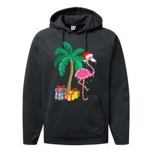 Pink Flamingo Christmas Palm Tree Tropical Xmas Funny Performance Fleece Hoodie