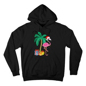 Pink Flamingo Christmas Palm Tree Tropical Xmas Funny Hoodie