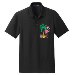 Pink Flamingo Christmas Palm Tree Tropical Xmas Funny Dry Zone Grid Polo