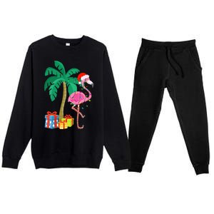 Pink Flamingo Christmas Palm Tree Tropical Xmas Funny Premium Crewneck Sweatsuit Set