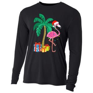 Pink Flamingo Christmas Palm Tree Tropical Xmas Funny Cooling Performance Long Sleeve Crew