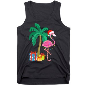 Pink Flamingo Christmas Palm Tree Tropical Xmas Funny Tank Top