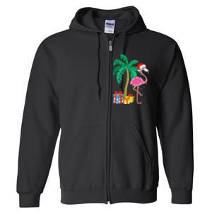 Pink Flamingo Christmas Palm Tree Tropical Xmas Funny Full Zip Hoodie