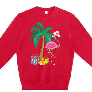 Pink Flamingo Christmas Palm Tree Tropical Xmas Funny Premium Crewneck Sweatshirt