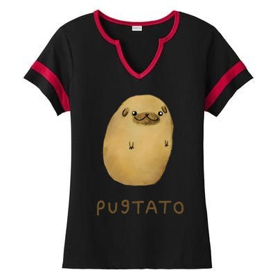 Pugtato Funny Cute Dog Ladies Halftime Notch Neck Tee