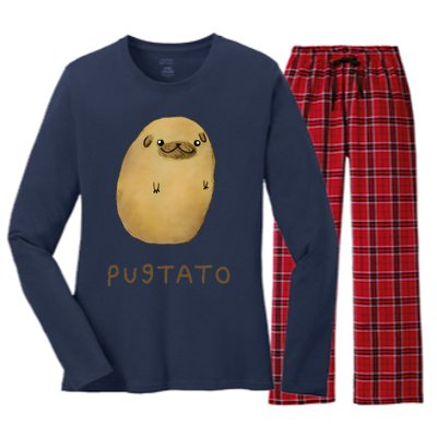 Pugtato Funny Cute Dog Women's Long Sleeve Flannel Pajama Set 