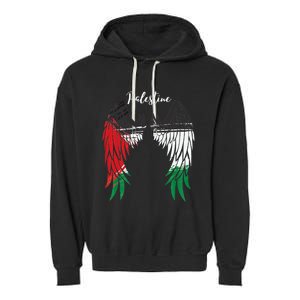 Palestine Flag Dad On Back Side Palestinian Angel Wings Garment-Dyed Fleece Hoodie