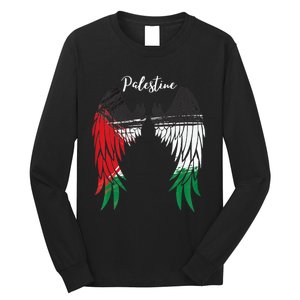 Palestine Flag Dad On Back Side Palestinian Angel Wings Long Sleeve Shirt