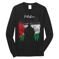 Palestine Flag Dad On Back Side Palestinian Angel Wings Long Sleeve Shirt