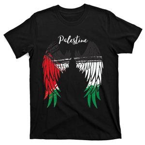 Palestine Flag Dad On Back Side Palestinian Angel Wings T-Shirt