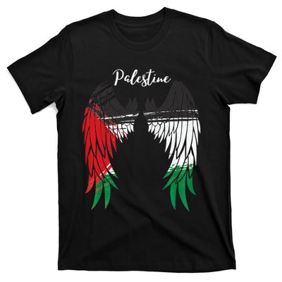 Palestine Flag Dad On Back Side Palestinian Angel Wings T-Shirt